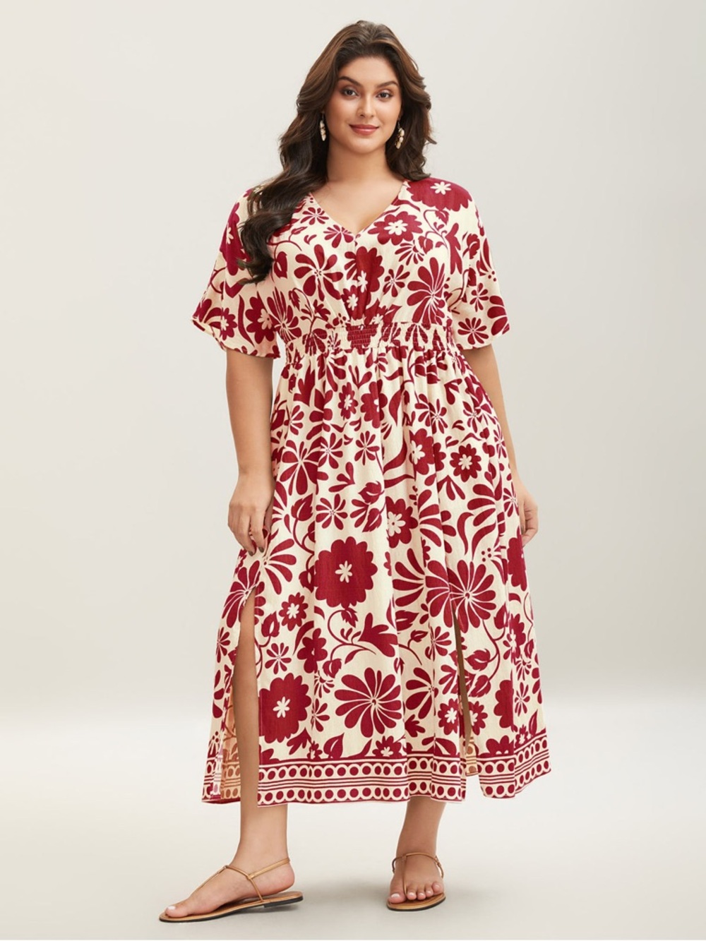 BloomChic Cream and Red Floral Maxi Dress